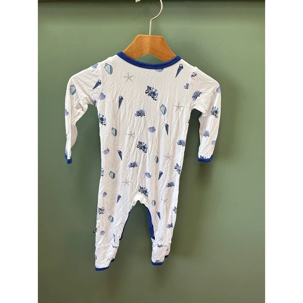 Kyte Baby Bamboo Snap Romper 18-24‎ Months White Blue Seashell Coral Footless PJ